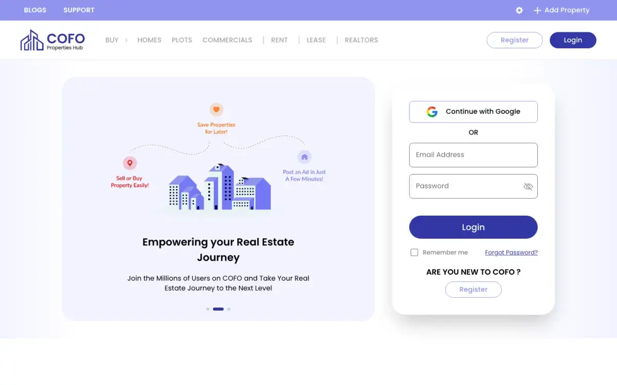 COFO admin portal sign-in and dashboard interface