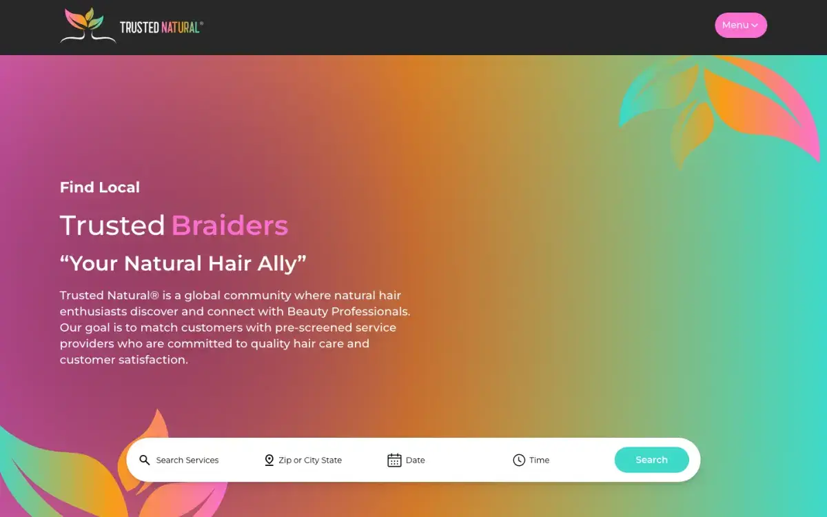 Trusted Natural salon pre-booking storefront homepage